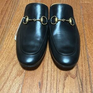 Gucci Black Leather Horsebit Backless Loafers. NEW